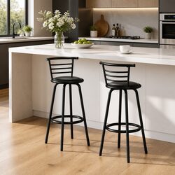 Set of 2 Modern Black Swivel Bar Stools for Dining
