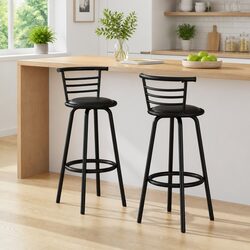 Set of 2 Modern Black Swivel Bar Stools for Dining