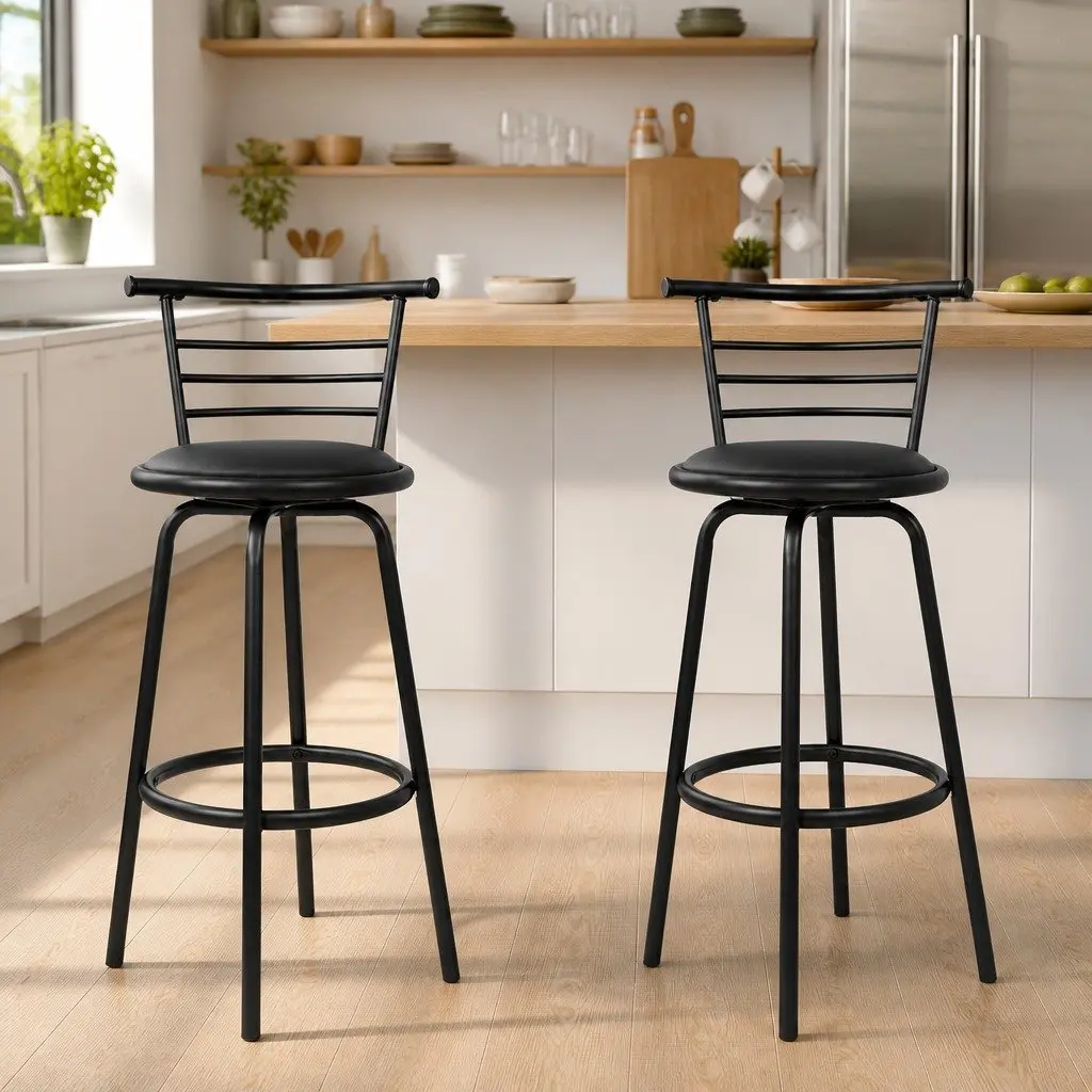 Bar Stools PU Leather 75cm Black Swivel Padded Set of 2