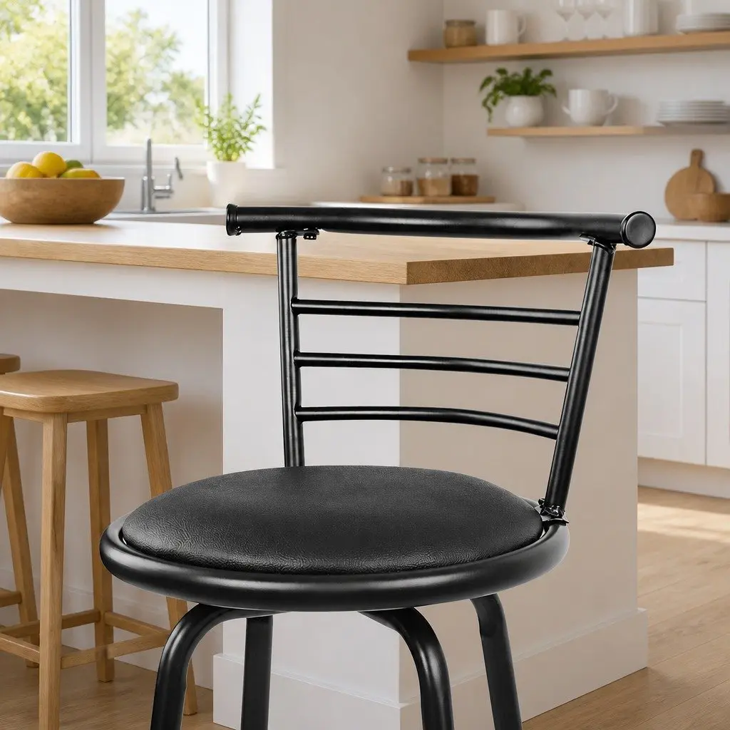 Bar Stools PU Leather 75cm Black Swivel Padded Set of 2