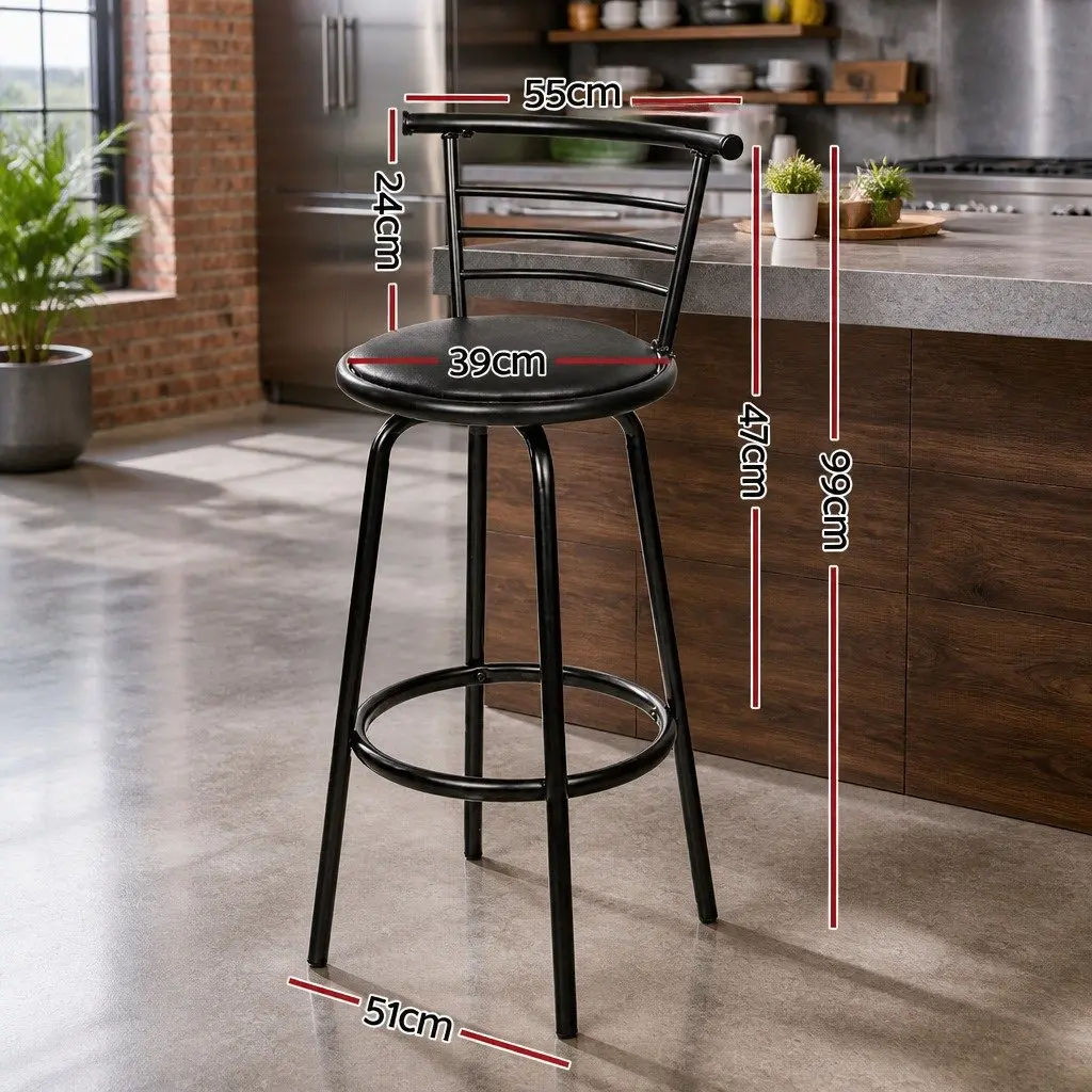 Set of 4 Black Swivel Bar Stools with Footrest