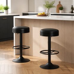 Premium Black Bar Stools with Padded Seat - Set of 2