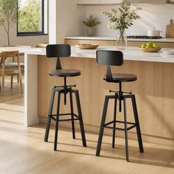 Bar Stools Kitchen Counter Chairs Black Metal Wood Seat Height Adjustable