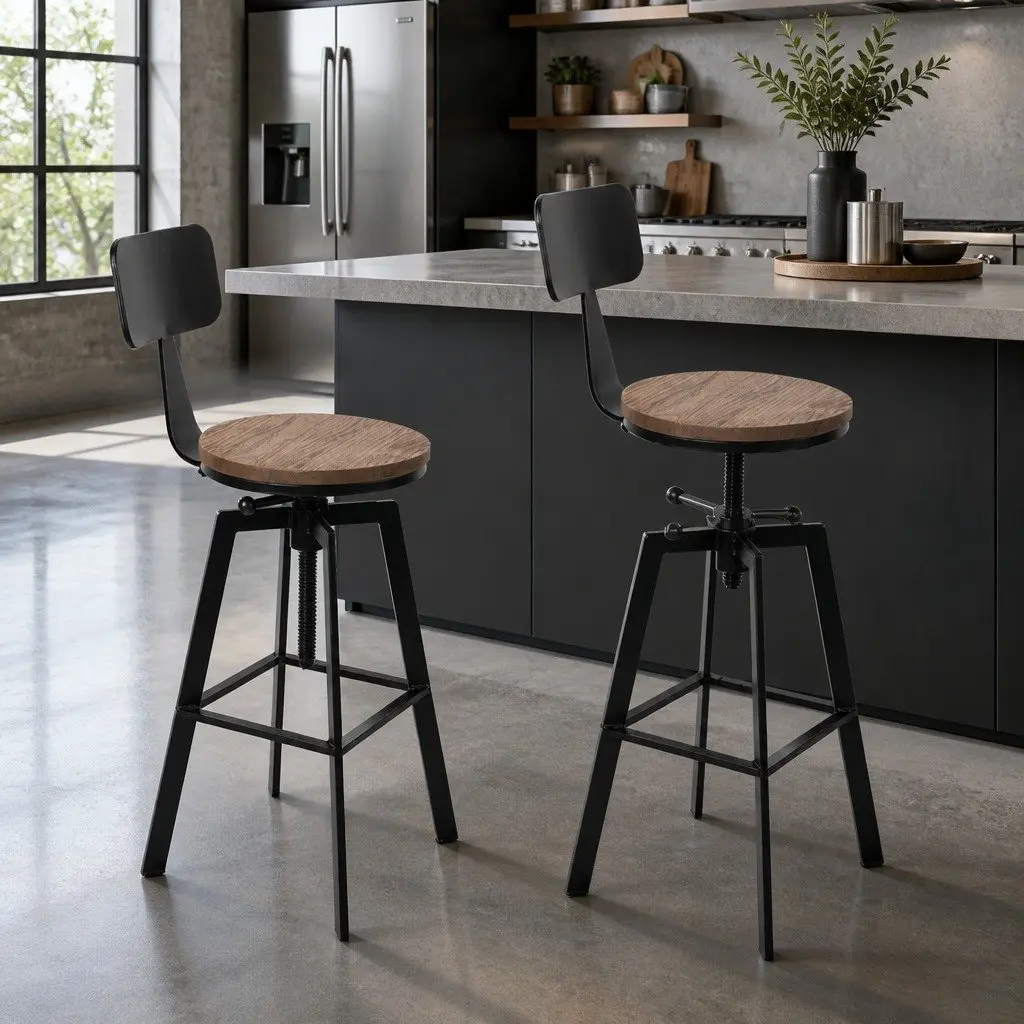 Bar Stools Set of 4 Adjustable Height Kitchen Dining Chairs with Backrest Black