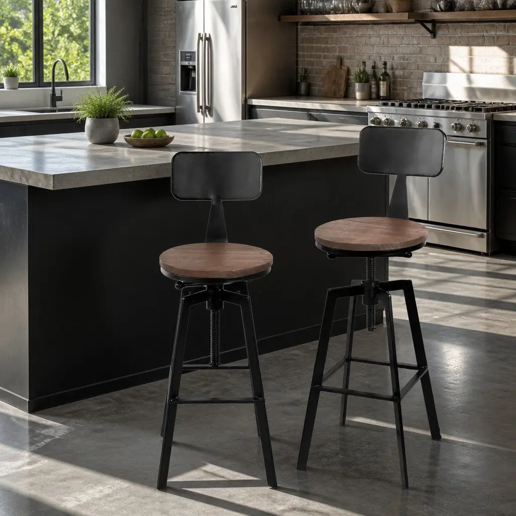 Bar Stools Set of 4 Adjustable Height Kitchen Dining Chairs with Backrest Black