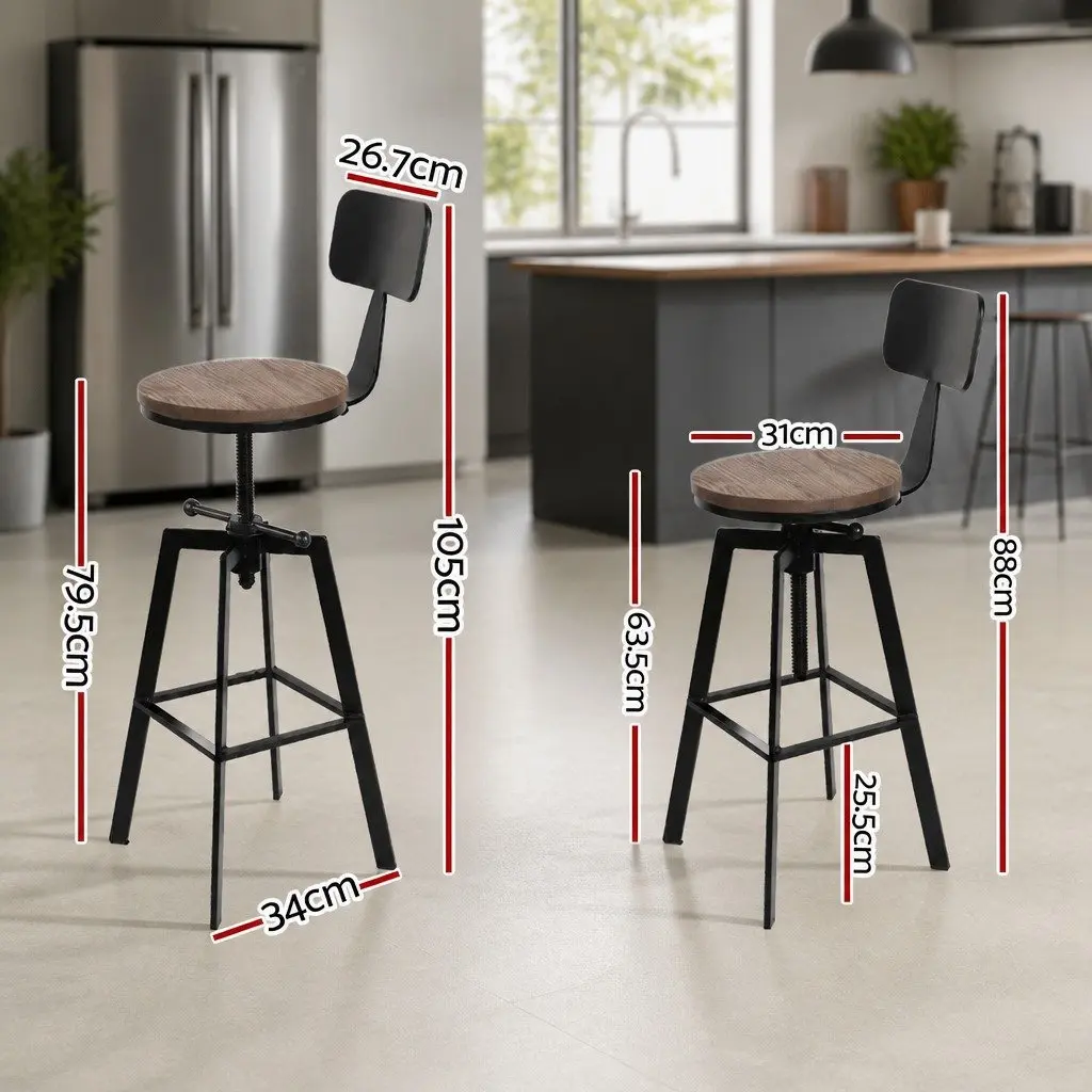 Bar Stools Set of 4 Adjustable Height Kitchen Dining Chairs with Backrest Black