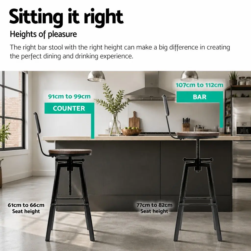 Bar Stools Set of 4 Adjustable Height Kitchen Dining Chairs with Backrest Black