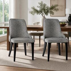 Grey Fabric Dining Chairs Set of 2 with Steel Legs