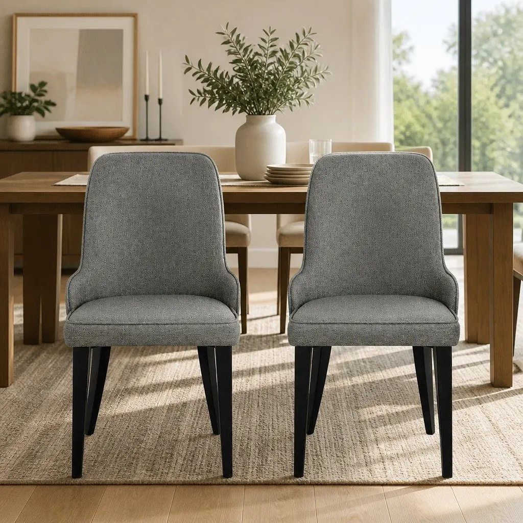Grey Fabric Dining Chairs Set of 2 with Steel Legs