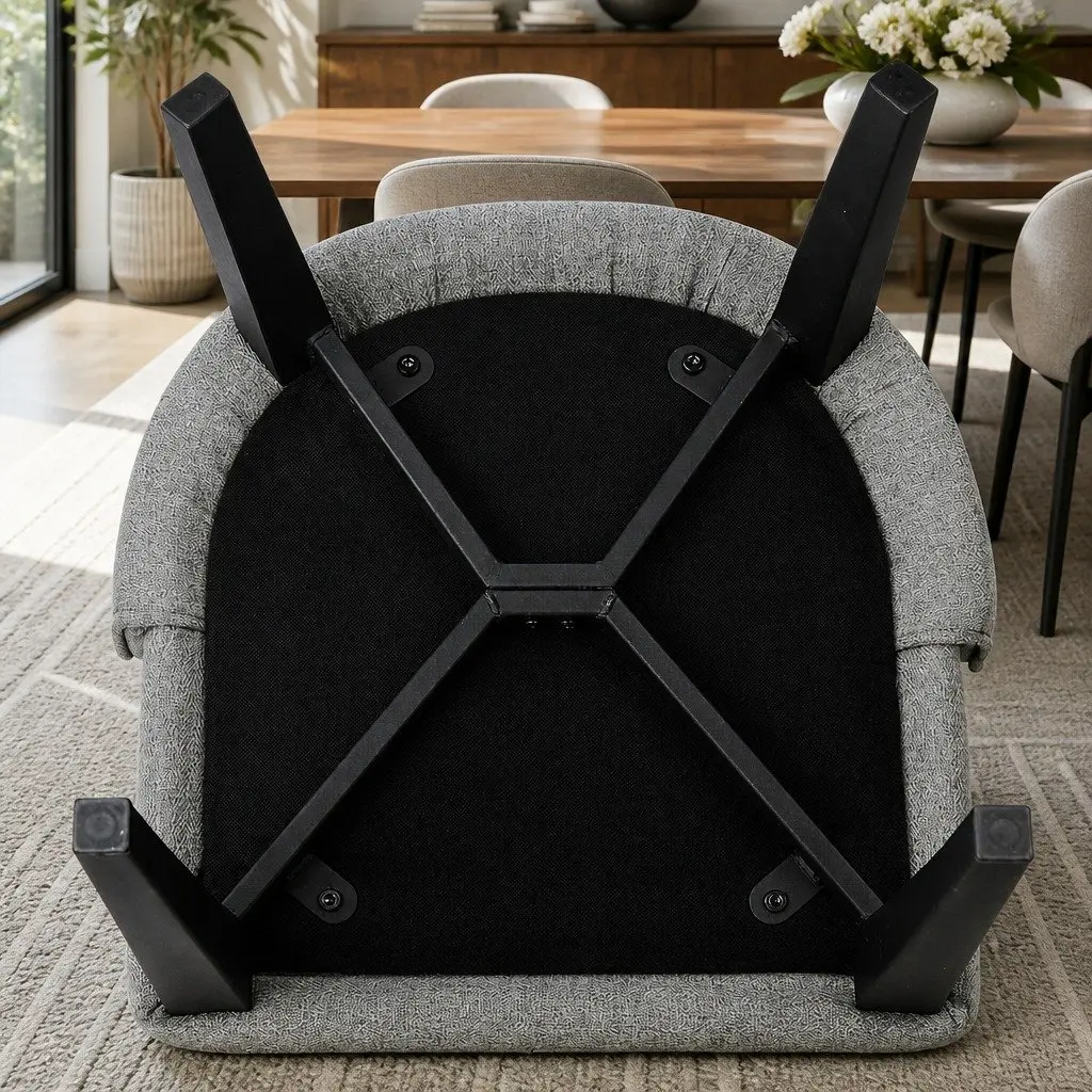 Grey Fabric Dining Chairs Set of 2 with Steel Legs
