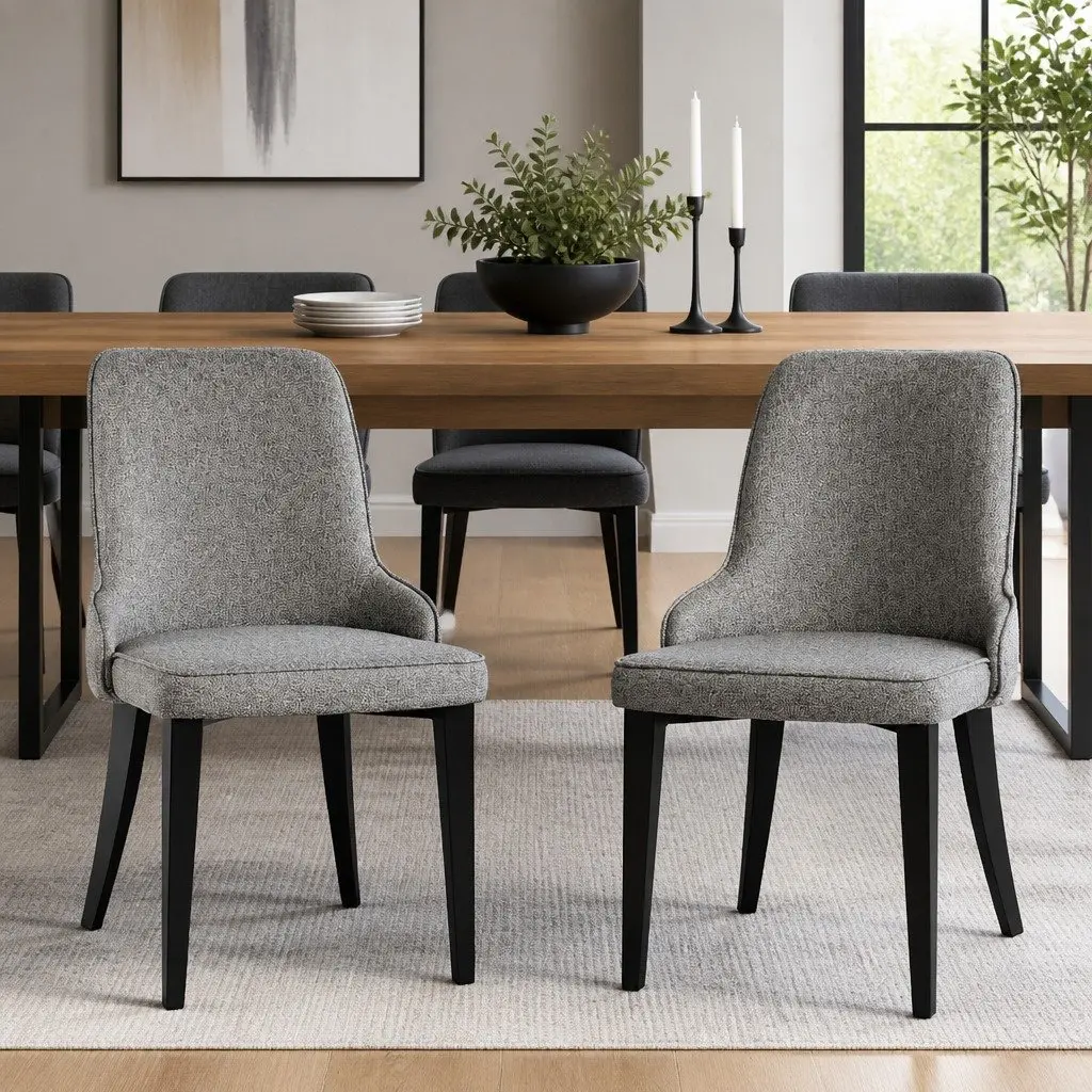 Grey Fabric Dining Chairs Set of 2 with Steel Legs