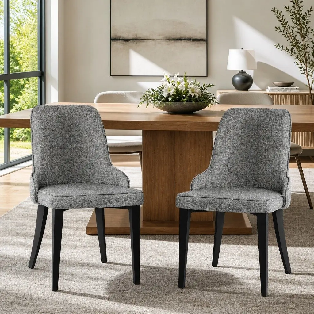 Grey Fabric Dining Chairs Set of 2 with Steel Legs