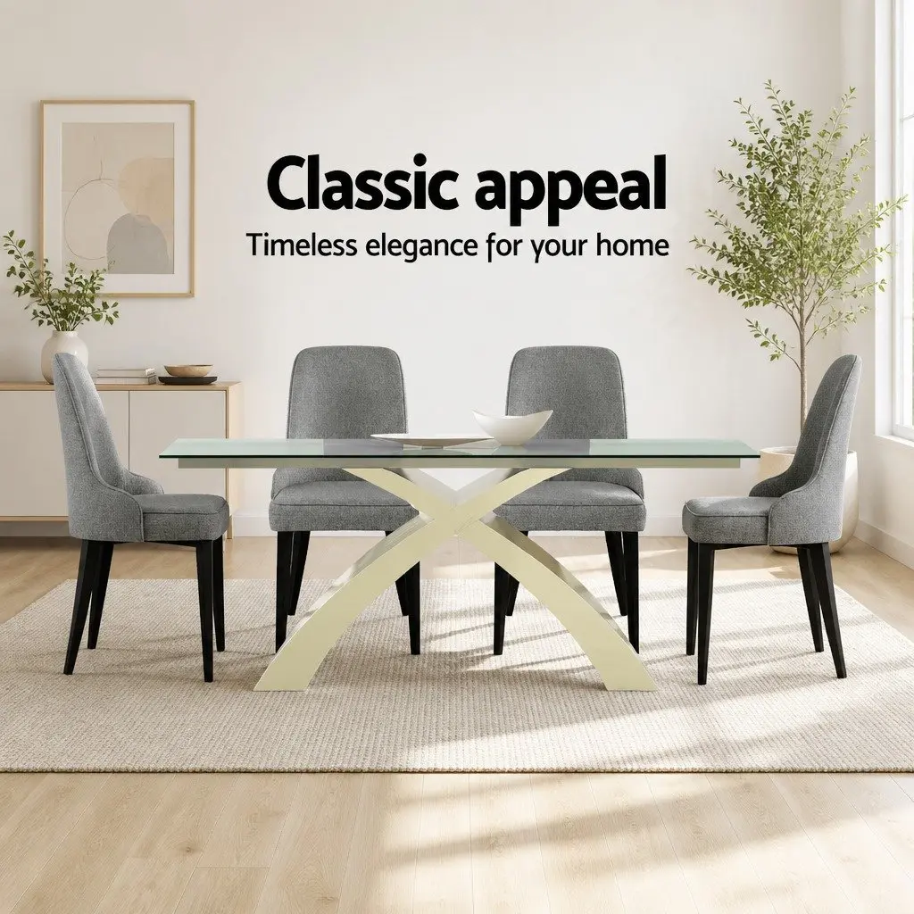 Dining Chairs Linen Fabric High Back Cushioned Grey Set of 4