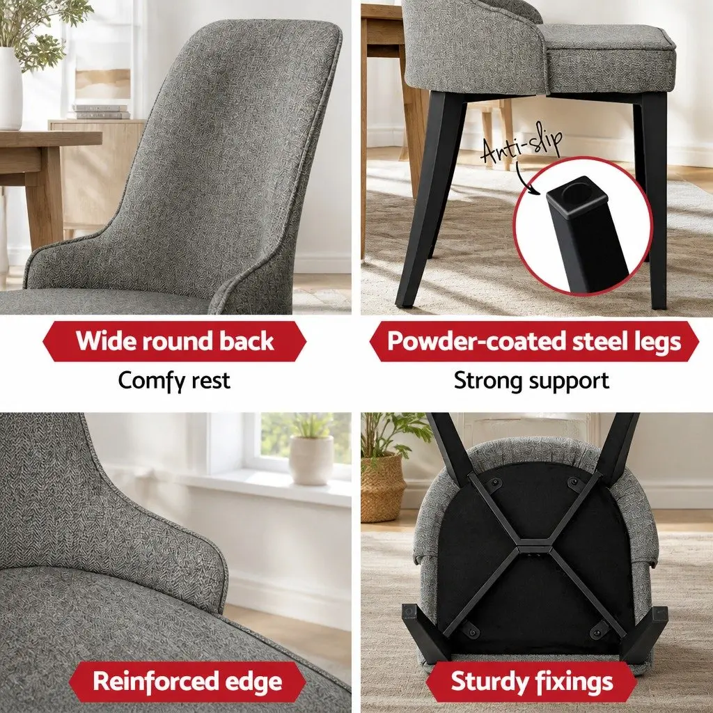 Dining Chairs Linen Fabric High Back Cushioned Grey Set of 4