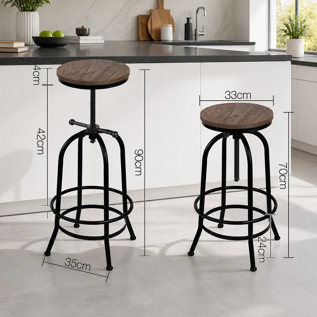 Adjustable Bar Stool with Wooden Seat and Swivel Functionality