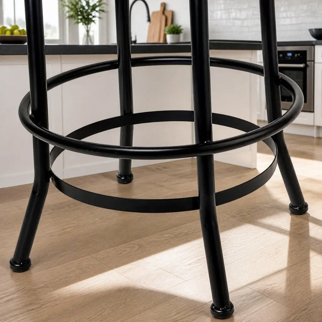 Adjustable Bar Stool with Wooden Seat and Swivel Functionality