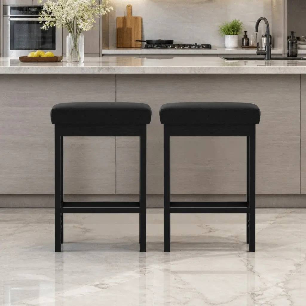Set of 2 Metal Frame PU Seat Bar Stools