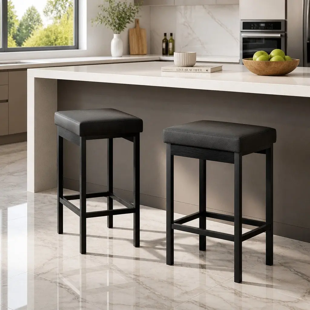 Bar Stools Metal Frame PU Seat 31 x 43.5 x 66 cm Black Set of 2