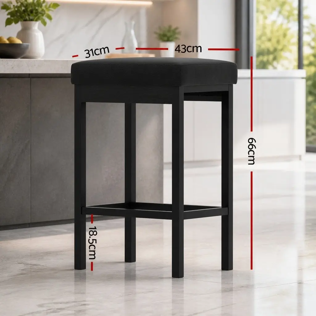 Bar Stools Metal Frame PU Seat 31 x 43.5 x 66 cm Black Set of 2