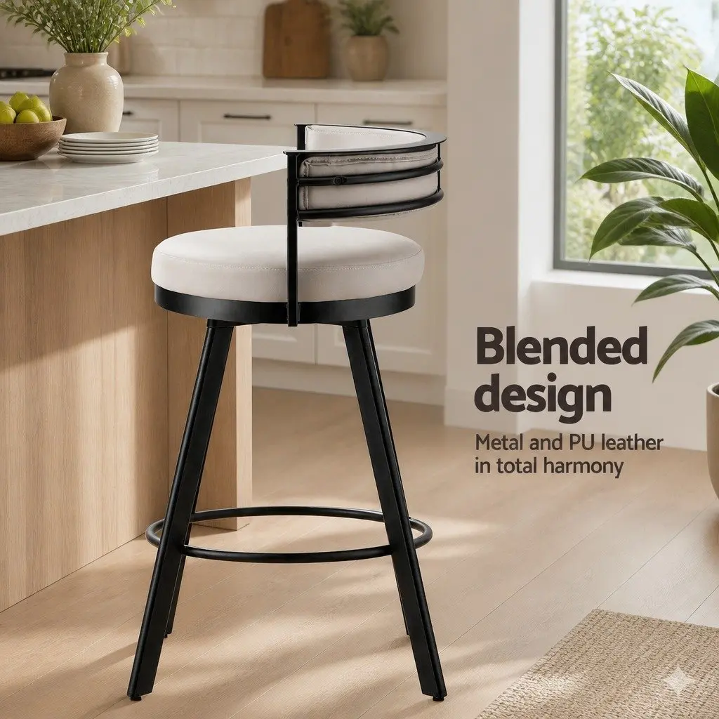 Beige Swivel Bar Stool with Metal Frame