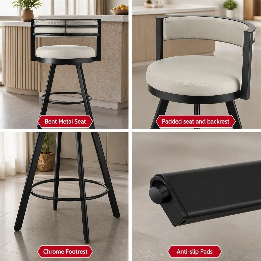 Beige Swivel Bar Stool with Metal Frame