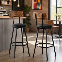 Durable Industrial Bar Stools Set of 2 with Steel Frame
