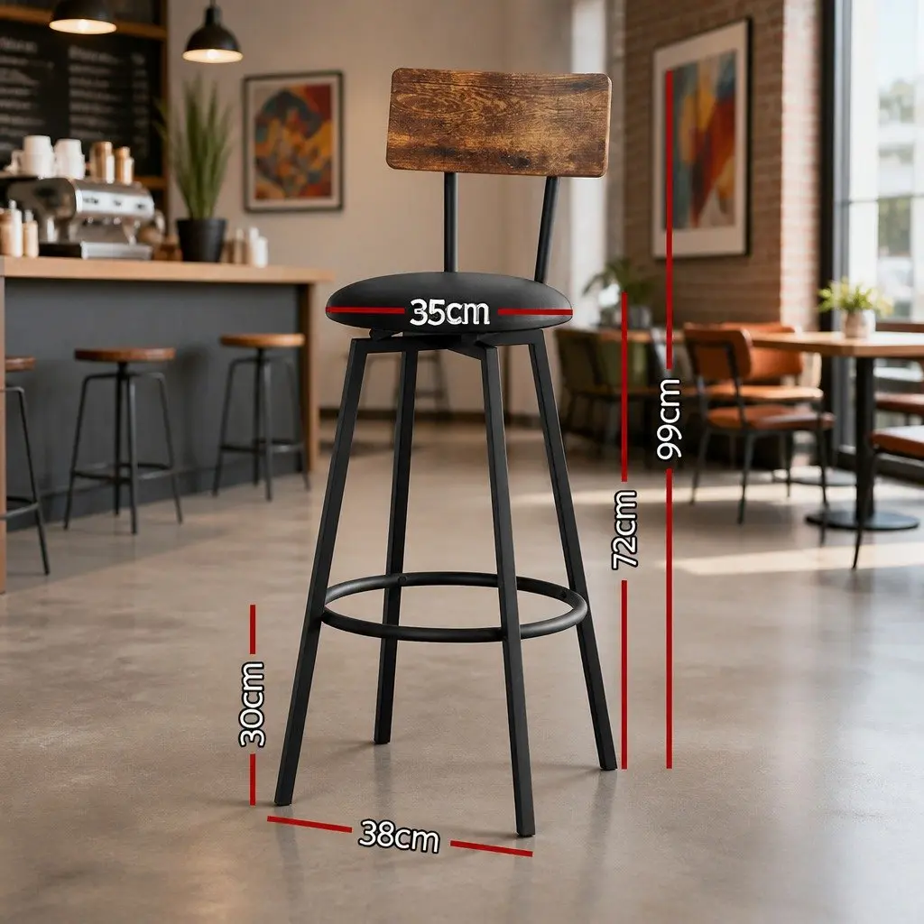 Industrial Bar Stools Set of 2 with Steel Frame