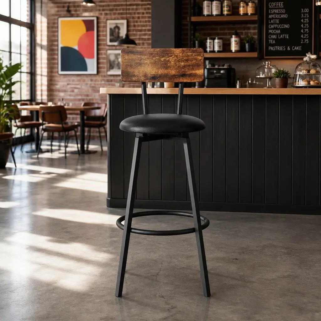 Industrial Bar Stools Set of 2 with Steel Frame