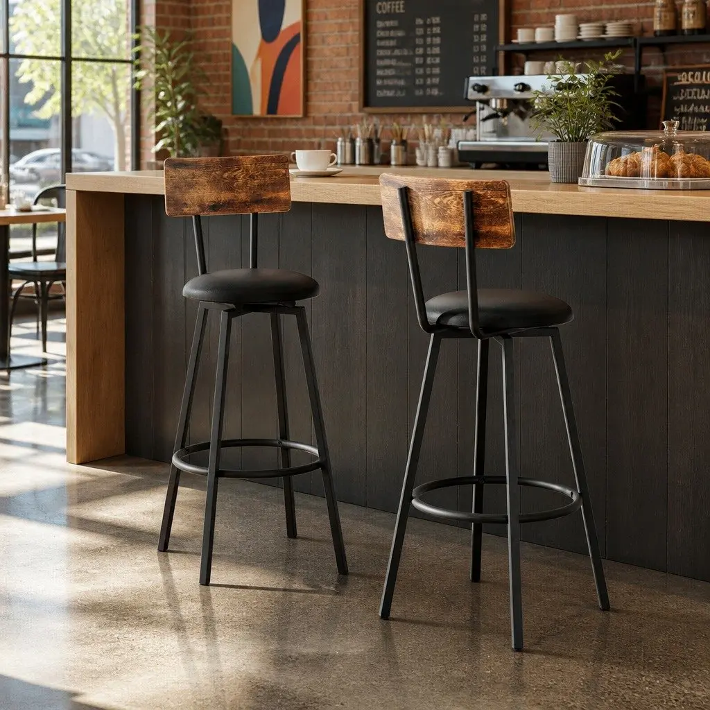 Industrial Bar Stools Set of 2 with Steel Frame