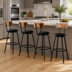 Industrial Bar Stools Set of 4 with Steel Frame
