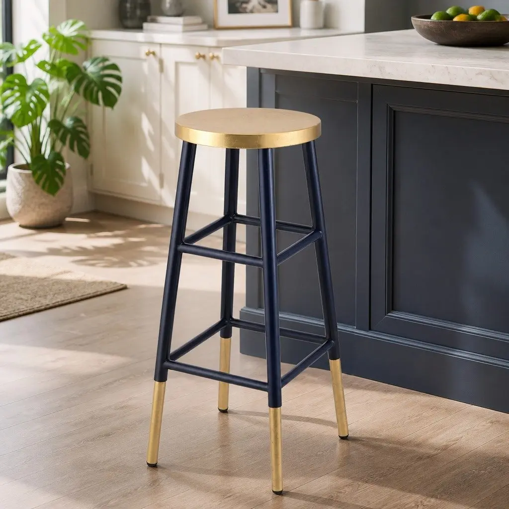Navy and Gold Bar Stools with Durable Build
