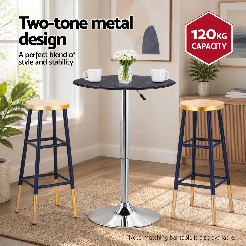 Bar Stools Two-Tone Round Seat Metal Navy Gold Kitchen Dining Chair Set 76cm Height
