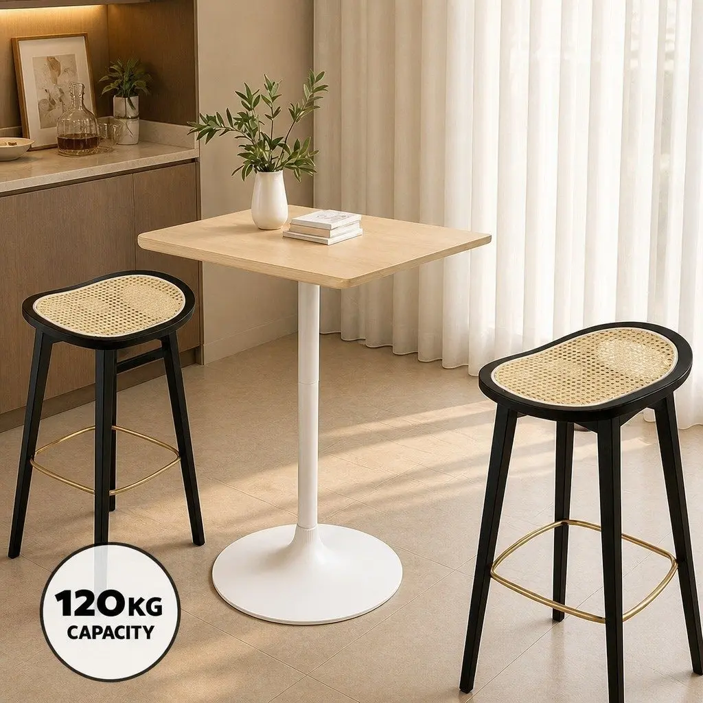Bar Stools Rattan Woven Seat Bamboo Frame Black 67cm Height Set of 2