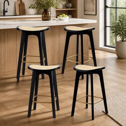 Bar Stools Set of 4 Rattan Counter Kitchen Dining Chairs Black Backless Saddle