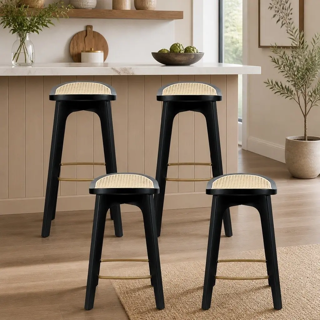 Set of 4 Rattan Backless Bar Stools for Dining
