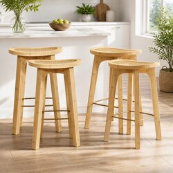 Durable Bamboo Rattan Bar Stools Set of 4