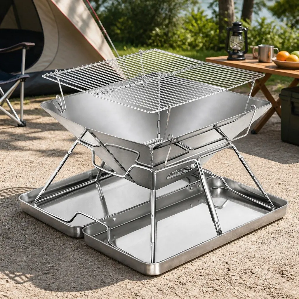 Folding BBQ Grill Steel 38.5cm x 26.5cm x 39.5cm Silver