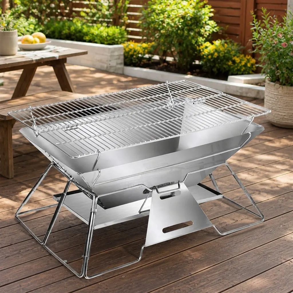 2-in-1 Portable Folding Charcoal Grill and Fire Pit
