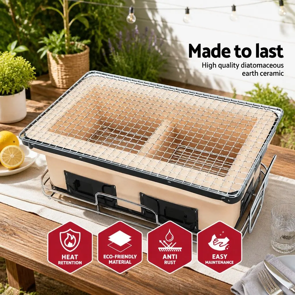 Ceramic Hibachi BBQ Grill for Charcoal Cooking
