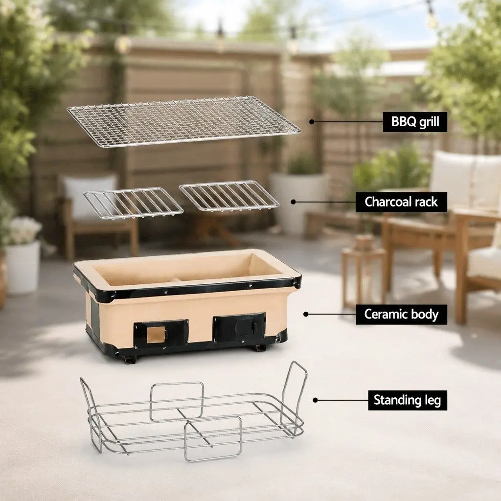 Ceramic Hibachi BBQ Grill for Charcoal Cooking