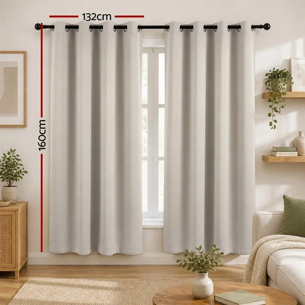Blockout Curtains 230GSM Polyester 132x160cm Beige 2 Panels