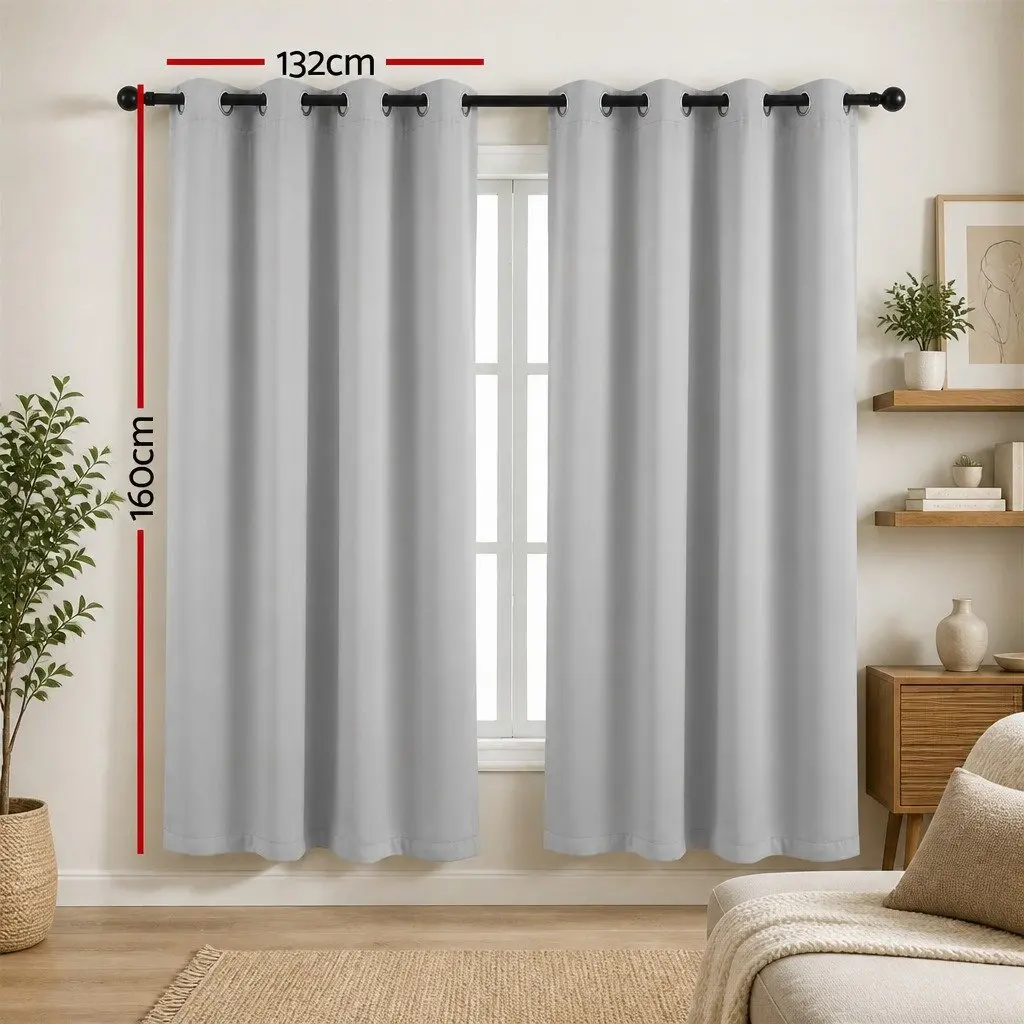 Blockout Curtains Polyester 132x160cm Grey Eyelet Drapes