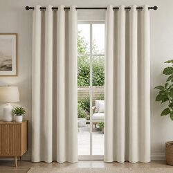 Thermal Insulated Eyelet Drapes 2 Panels 132x213cm Beige