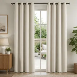 Thermal Insulated Eyelet Drapes 2 Panels 132x213cm Beige
