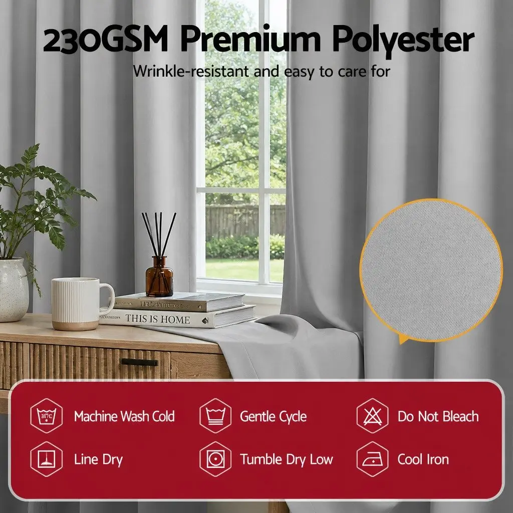 Blockout Curtains Polyester 132x213cm Grey