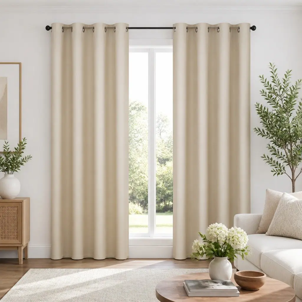 Beige Eyelet Blockout Curtains 140x230cm 2 Panels