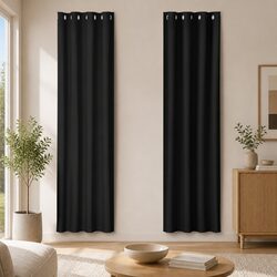 Premium Black Eyelet Blockout Curtains 140x230cm - 2 Panels
