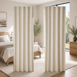 Blockout Curtains Eyelet 180x213cm Beige 2 Panels Thermal Insulation Noise