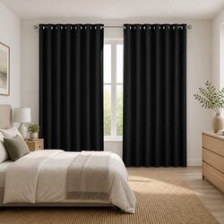 Premium Black Blockout Curtains 240x230cm Eyelet 2 Panels