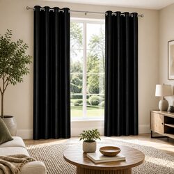 Blockout Curtains Eyelet 140x230cm Black Noise Reduction Thermal Insulation 2